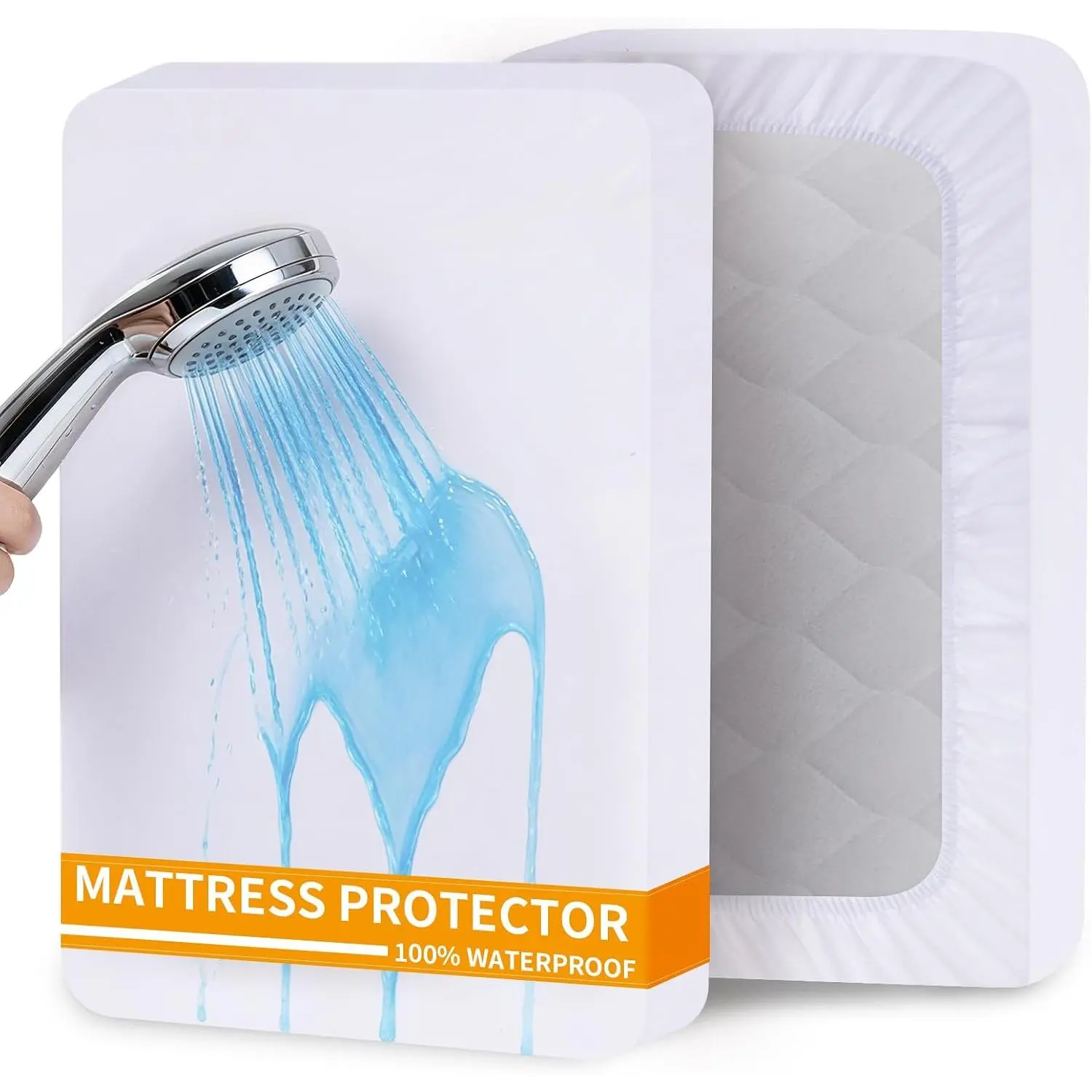 Full Size Waterproof Mattress Protector, Brushed White Noiseless| Deep 18" Fitted Sheet for Guest Room Teen Apartment.Machine Washable Bed Cover, Soft &