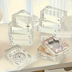 6-Piece Clear Acrylic Magnetic Frames, Rectangular Premium Desktop Decoration, Photo Clips, Elegant Office & Home Decor Accessories
