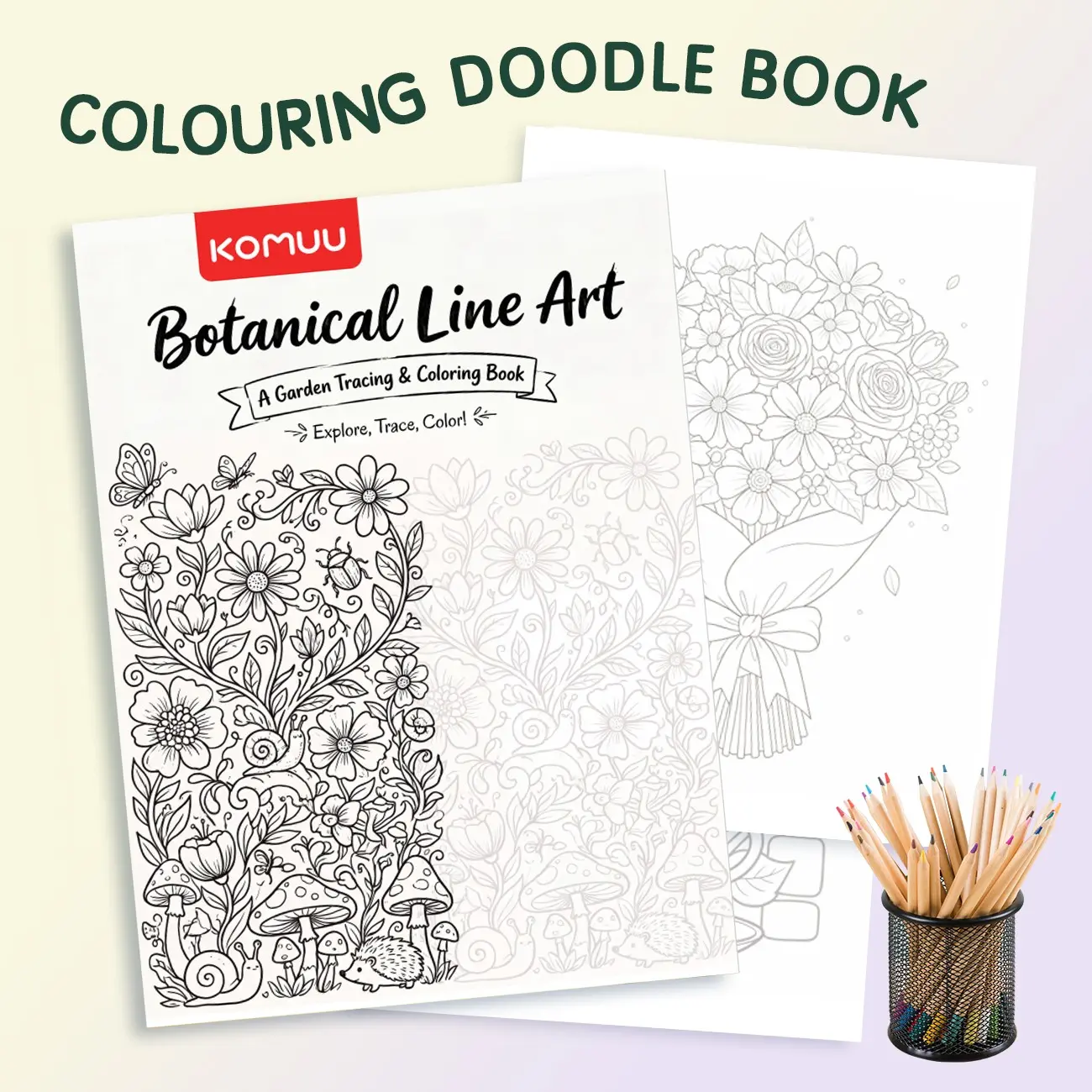 Garden Plant Coloring Book, Floral Mushroom Butterfly Patterns, Stress Relief Adult Coloring, Teen Hand Drawing Practice, Easy for Beginners