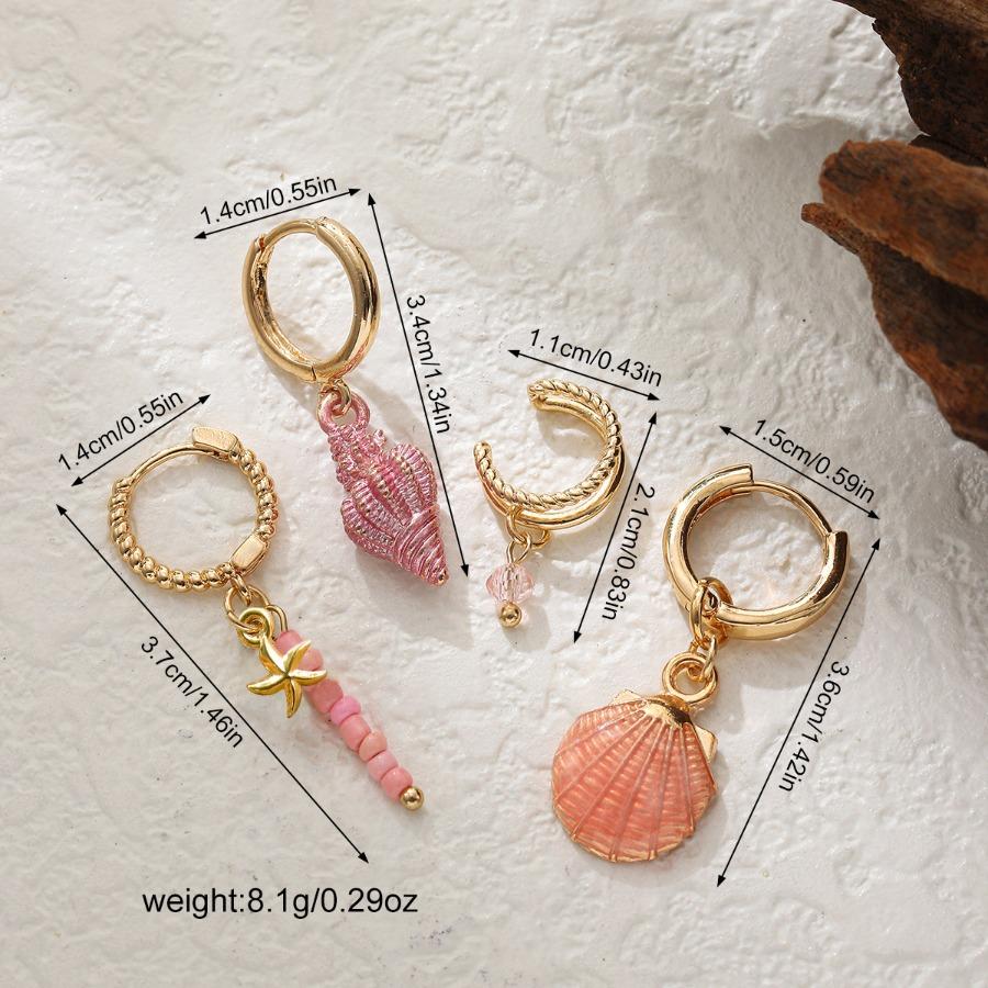 Colored Shell Conch Earrings Earrings Earbone Clips Beaded Earrings Ocean Bohemian Four-piece Set