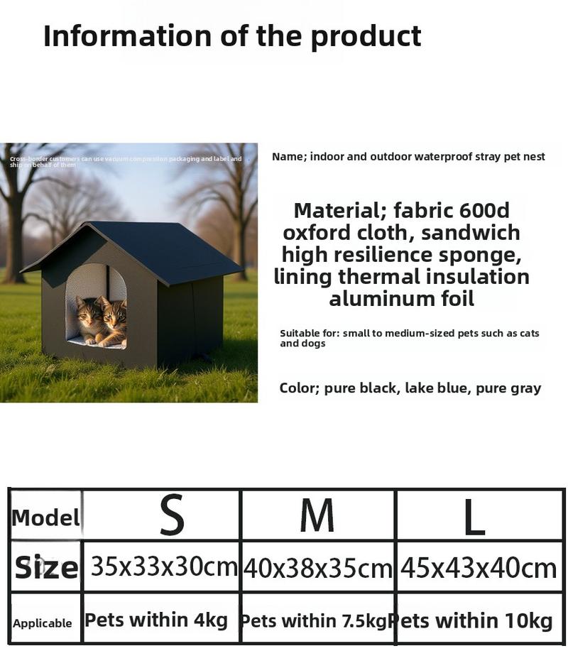 Outdoor Waterproof Cat House for Strays Winter Insulated Shelter Made of Oxford Fabric Windproof Rainproof with Removable Cushion All Weather Feral Cat Shelter