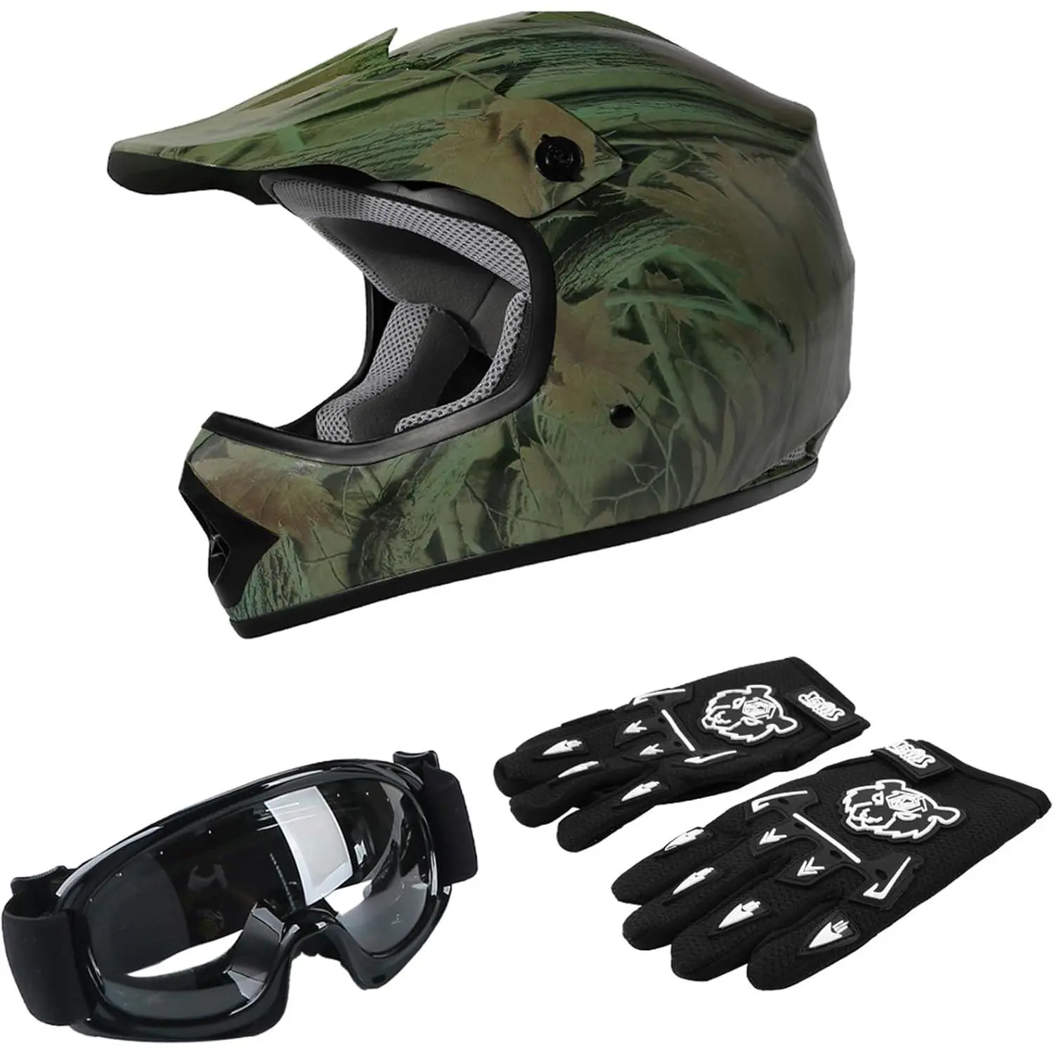 Youth Kids Dirt Bike Full Face Helmets Motocross ATV Offroad Four Wheeler Helmet Forest Mesium Size