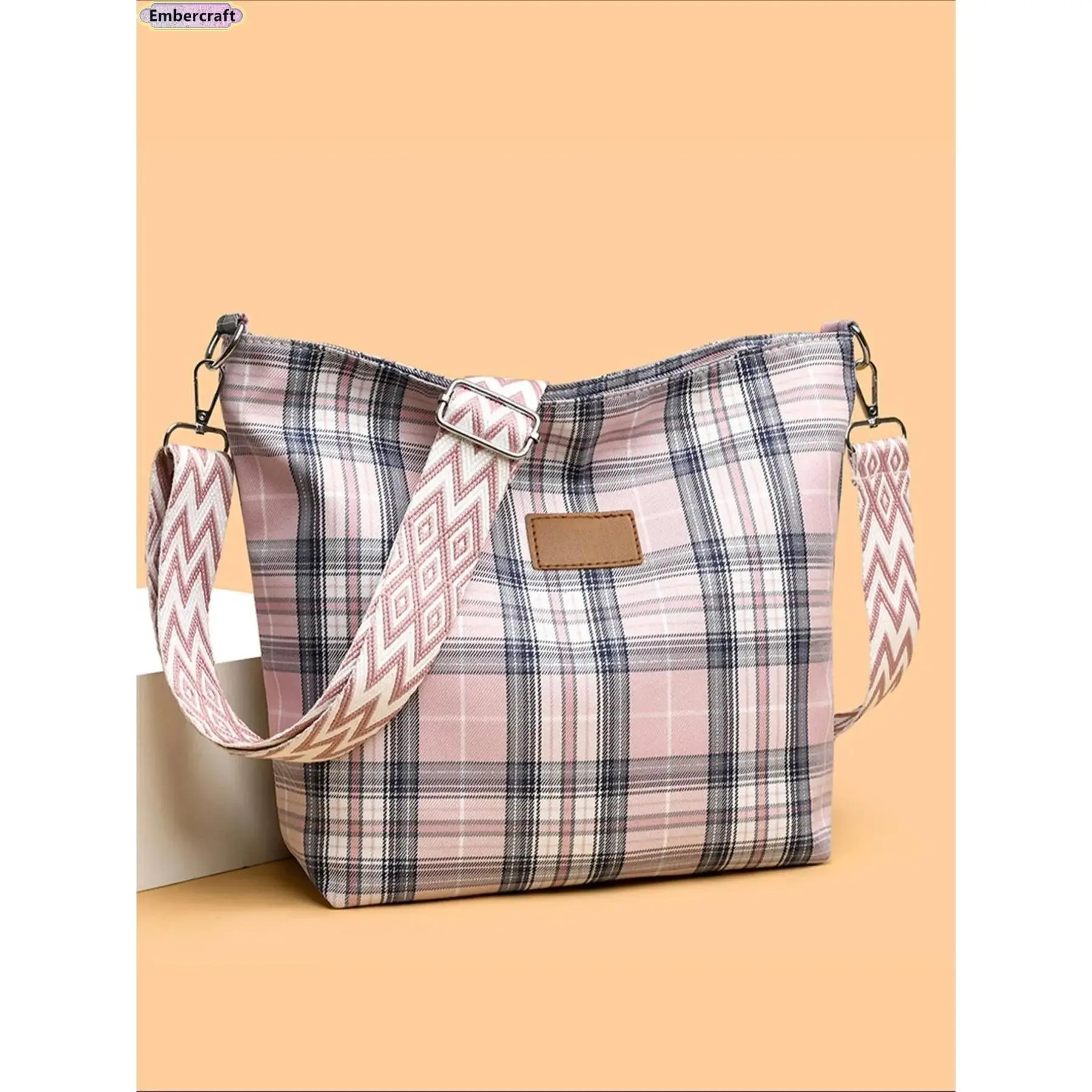 Women’s Plaid Nylon Crossbody Bag - Chic Letter Accents, Lightweight, Adjustable Strap, Aesthetic All-Match Shoulder Purse for Casual Commuter Use, Crossbody Bags For Women, Subtle Accents, Lettered, Plaid Pattern