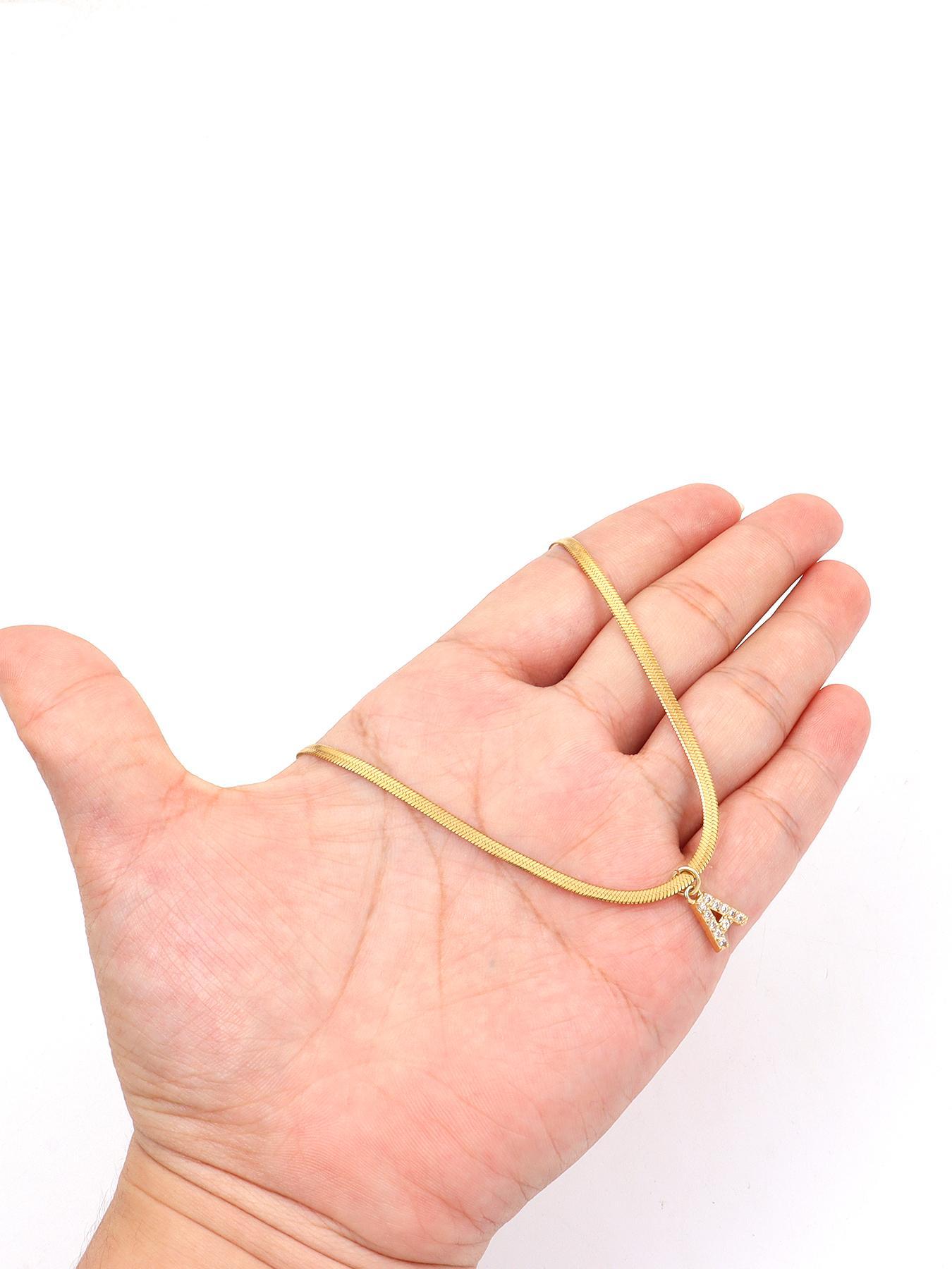 Fashion Letter Design Copper Pendant Stainless Steel Chain Necklace for Women, Elegant Rhinestone Necklace, Fashion Jewelry for Party, Daily Clothing Decor, Trendy All-match & Exquisite Jewelry for Birthday Gift