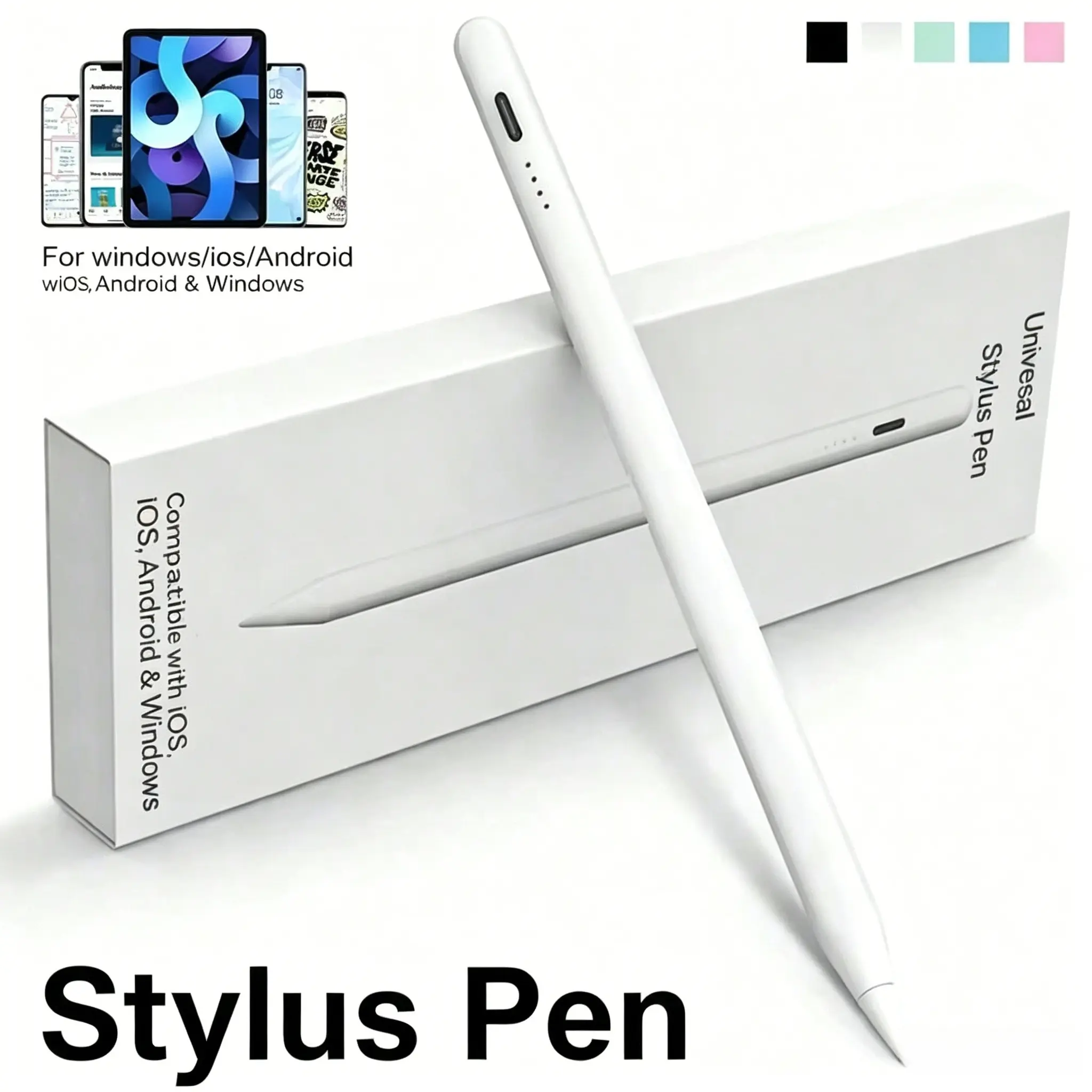 1PC Multi-System Touch Digital Stylus Pen, Portable USB-C Rechargeable Capacitive Pen Work for iPad, iPhone, Android Phones & All Touchscreen Tablets, Replaceable POM Tip Design