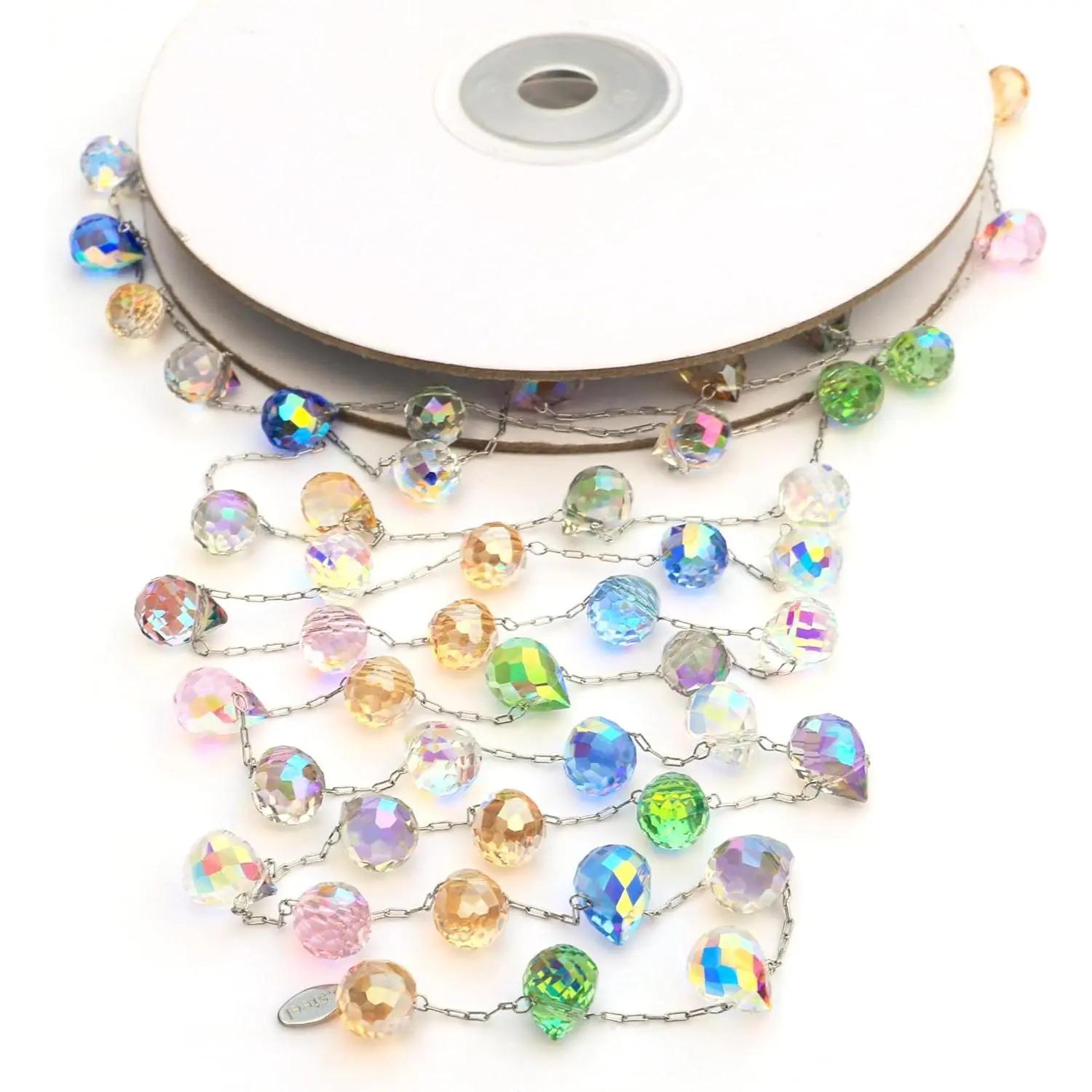 Christmas Garland, 9.8Ft Crystal Glass Beads Strands, 100pcs 10mm Faceted Waterdrop Glass Beads Hanging Ornament for Christmas Tree Centerpieces Wedding Party Decorations (Multicolor)fidget toys