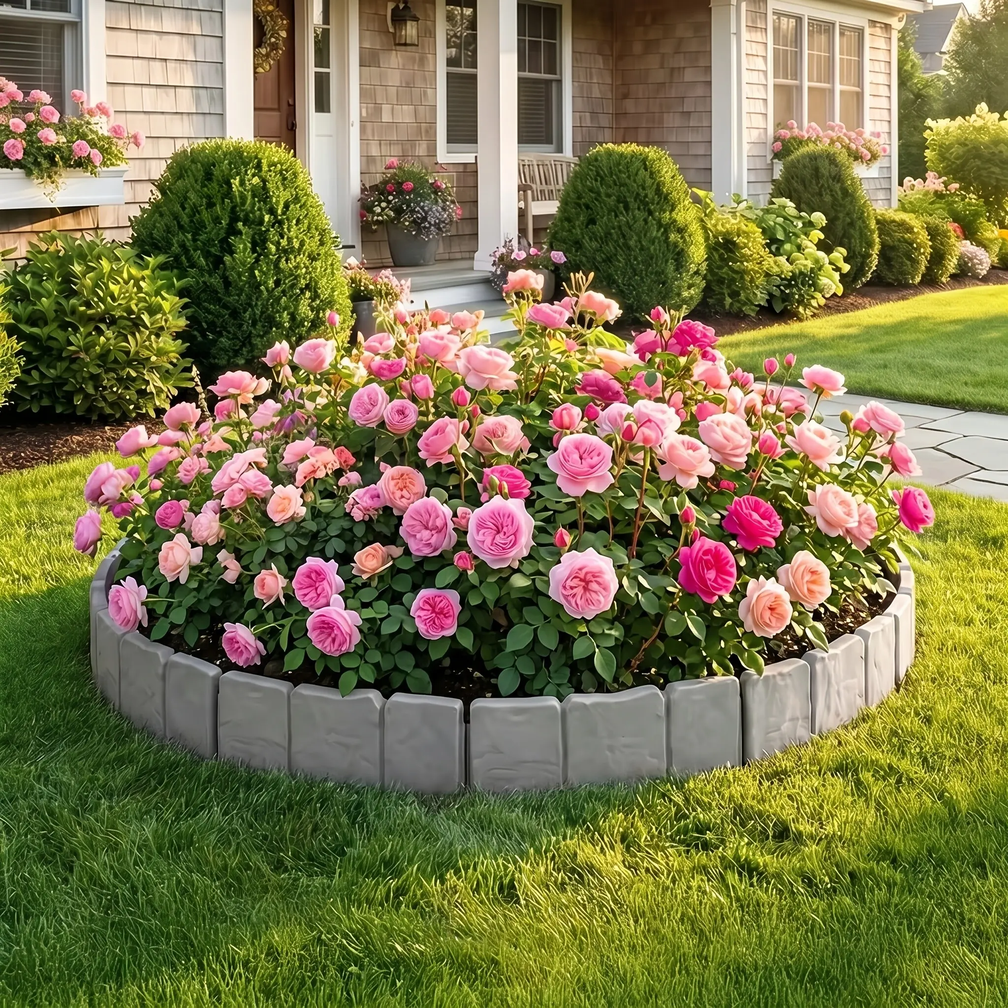 40/20Pcs Pack 2.5D Outdoor Garden Fence, Stone Look Plastic Landscape Edging, Lawn Garden Border, Ground Mounted Multi Functional for Outdoor Decor, Lawn Partition, Vegetable Garden, Yard & Patio Landscaping