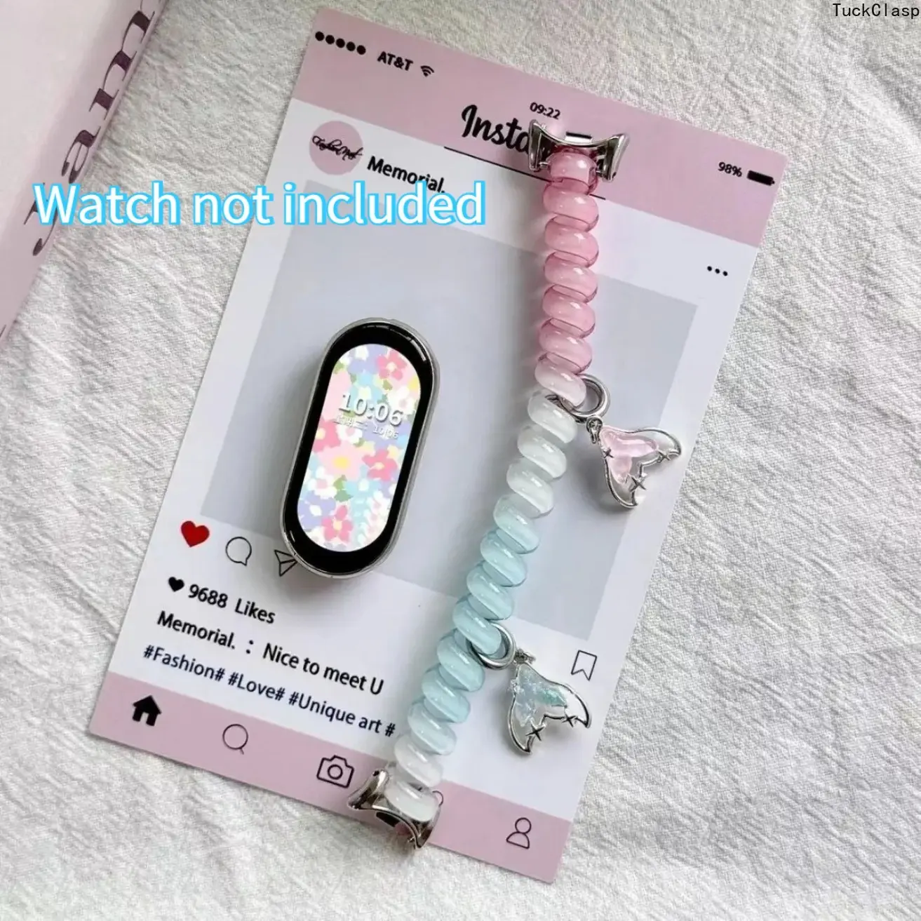 Coiled Elastic Hair Tie Style Watch Band, Lightweight Breathable Flexible Summer Replacement Strap Compatible with Xiaomi Band 8 9 10, Daily Wear Smartwatch Wearable Accessory, Available in Blue & Pink (Band Only, Tracker Not Included)