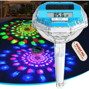 Solar Digital Pool Thermometer Floating Easy Read, Large LCD Screen Pool Thermometer with Light Show, IP68 Waterproof Water Temperature for Hot Tub,Spa