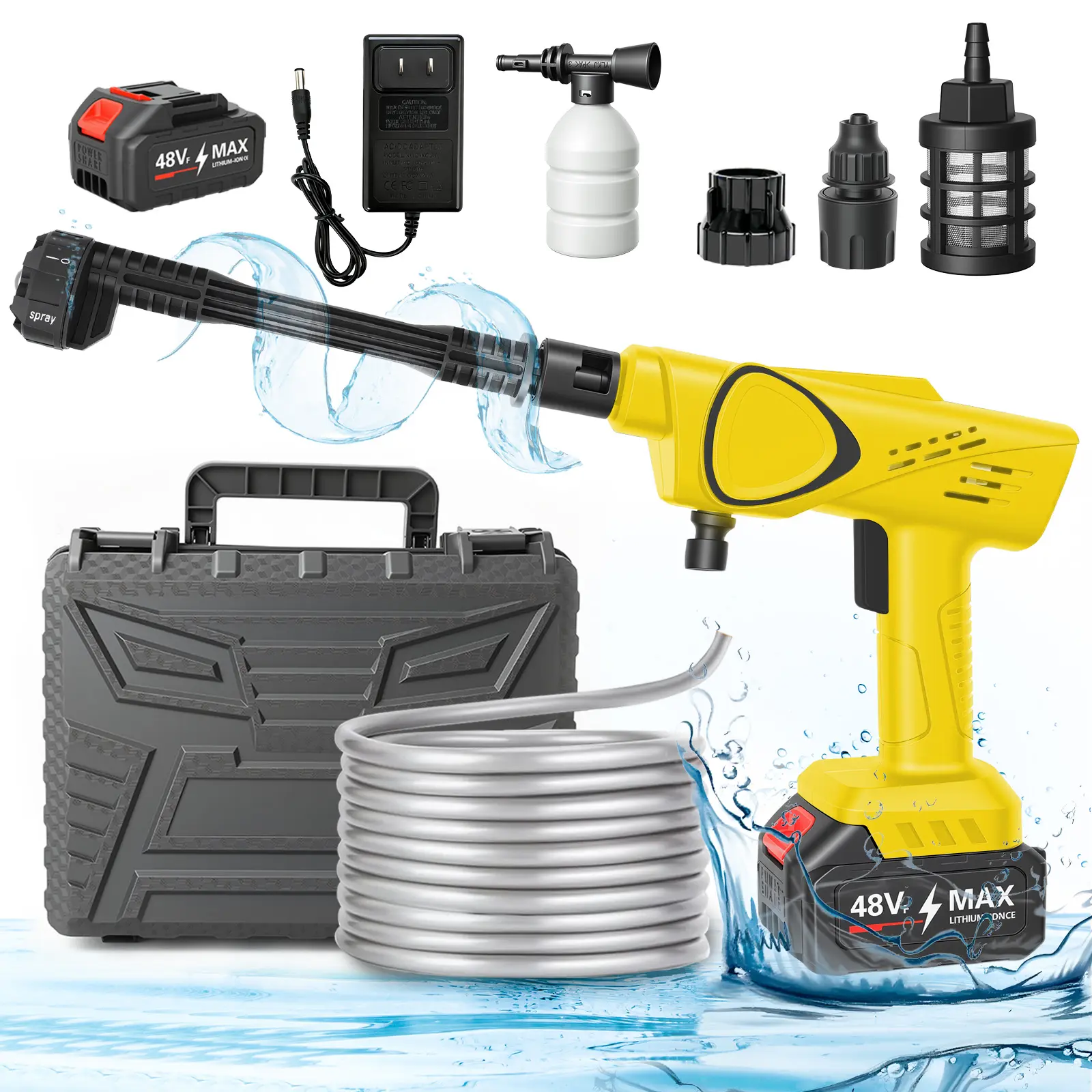 Car Wash Equipment Cordless Pressure Washer / Power Washer – Portable Car Wash Equipment, Home Outdoor High Pressure Cleaner. Wireless Adjustable Nozzle & Water Pressure, Drain Hose, Charger Base. Bucket-Fed Sprayer for Garden