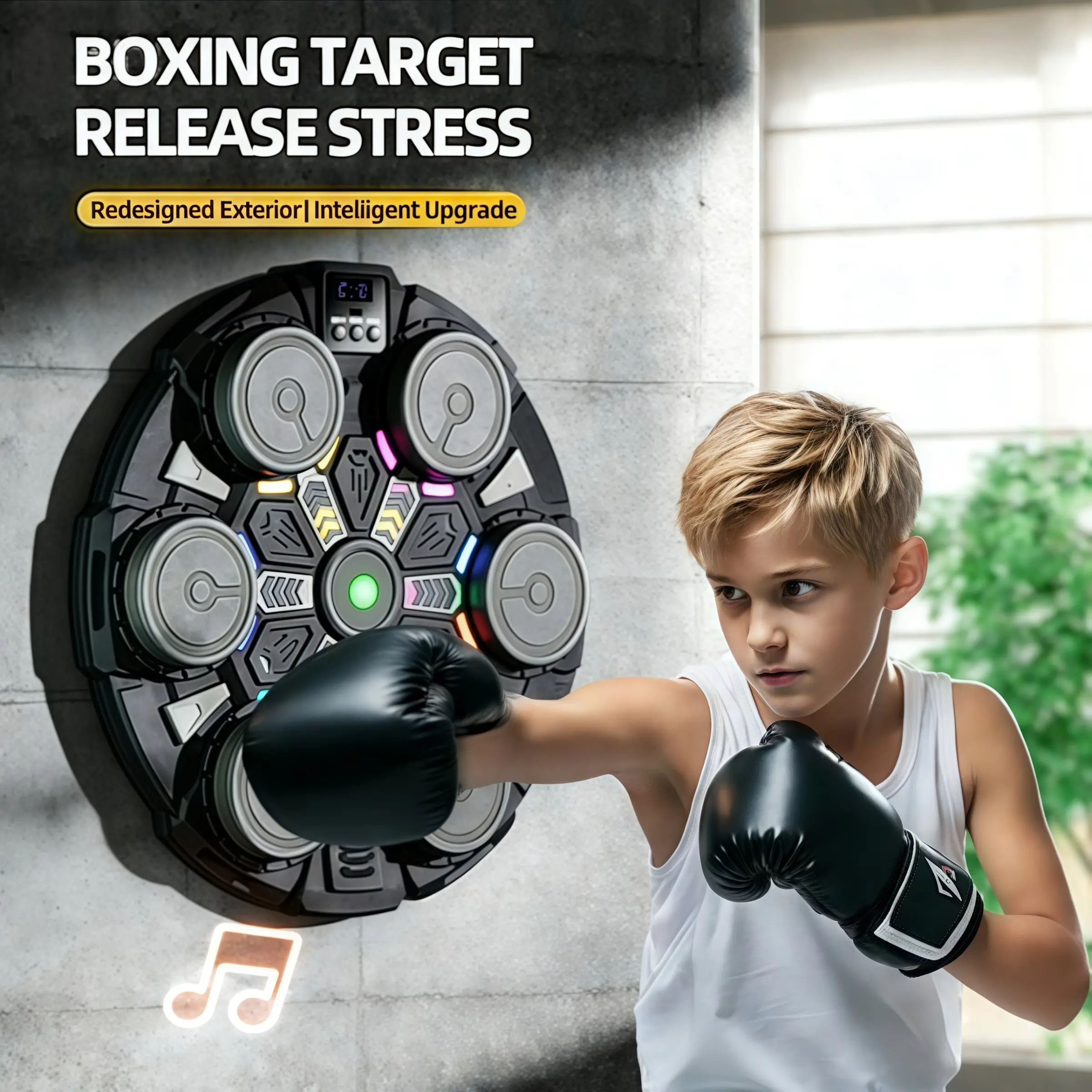 Bluetooth Musical Boxing Target, Wall-Saving Design, Fits Adults & Kids. LED Real-Time Strike Feedback, Boxing Gloves Included, Great Gift for Halloween, Christmas & Black Friday