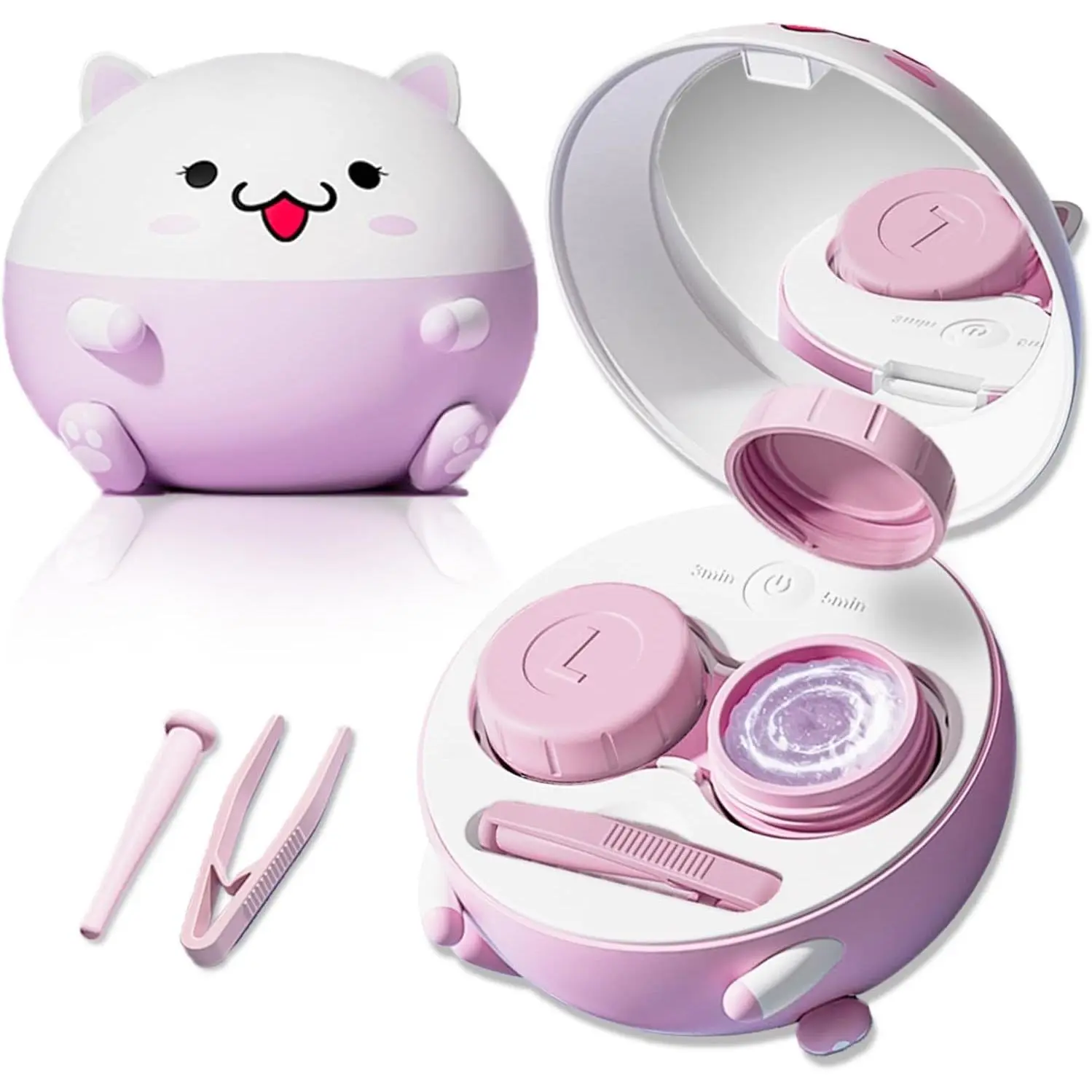 Cute Contact Lens Cleaner, Contact Lens Case Cleaning Machine with Solution Soak Case and Contact Lens Applicator Tool for Daily Vision Care, Travel Size (Purple)