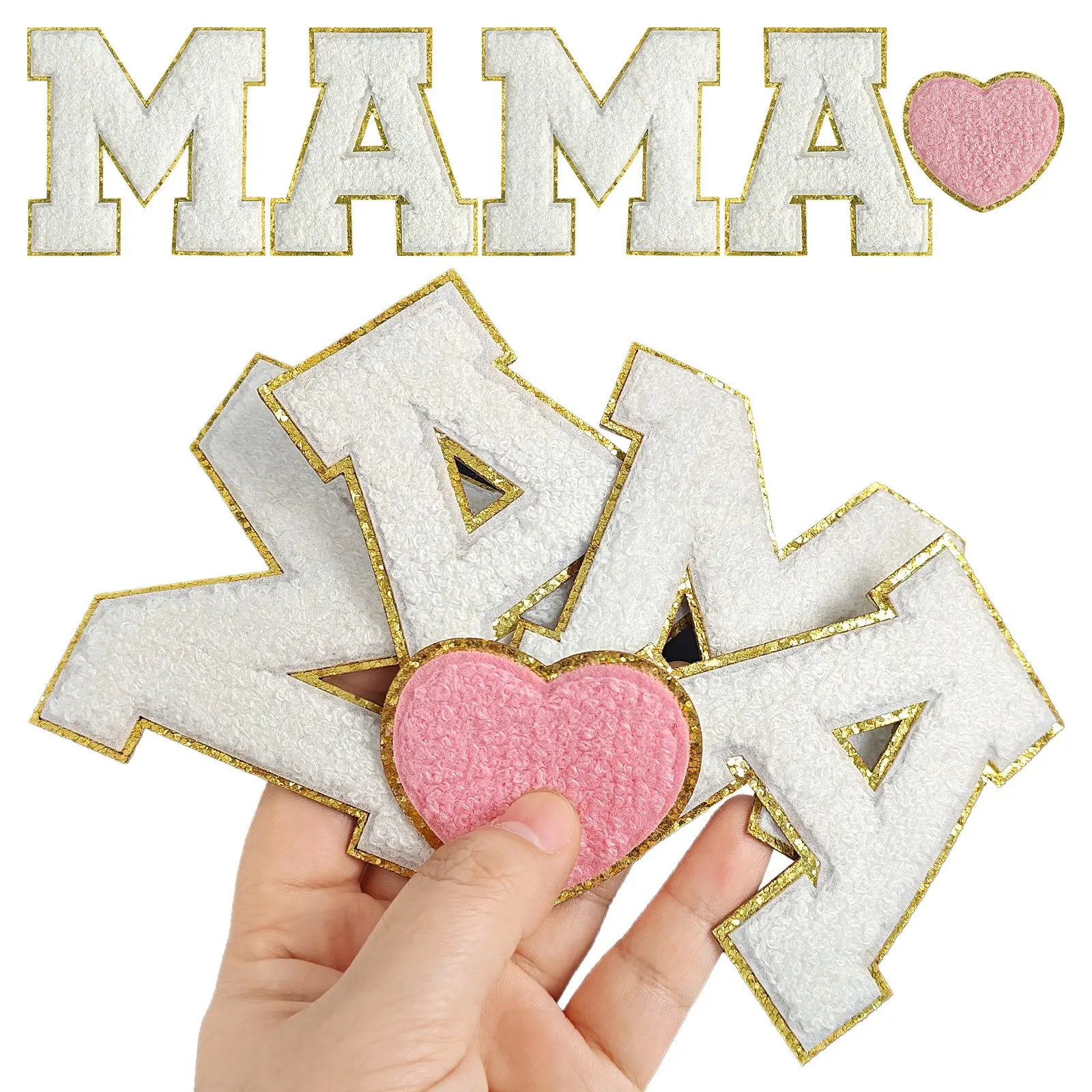 MAMA Mother's Day Iron on Patches, 5 Pcs/Set Birthday Chenille Embroidered Patches Set, Perfect for DIY Decorating on Denim Jackets, T-Shirts, Hats, Backpacks