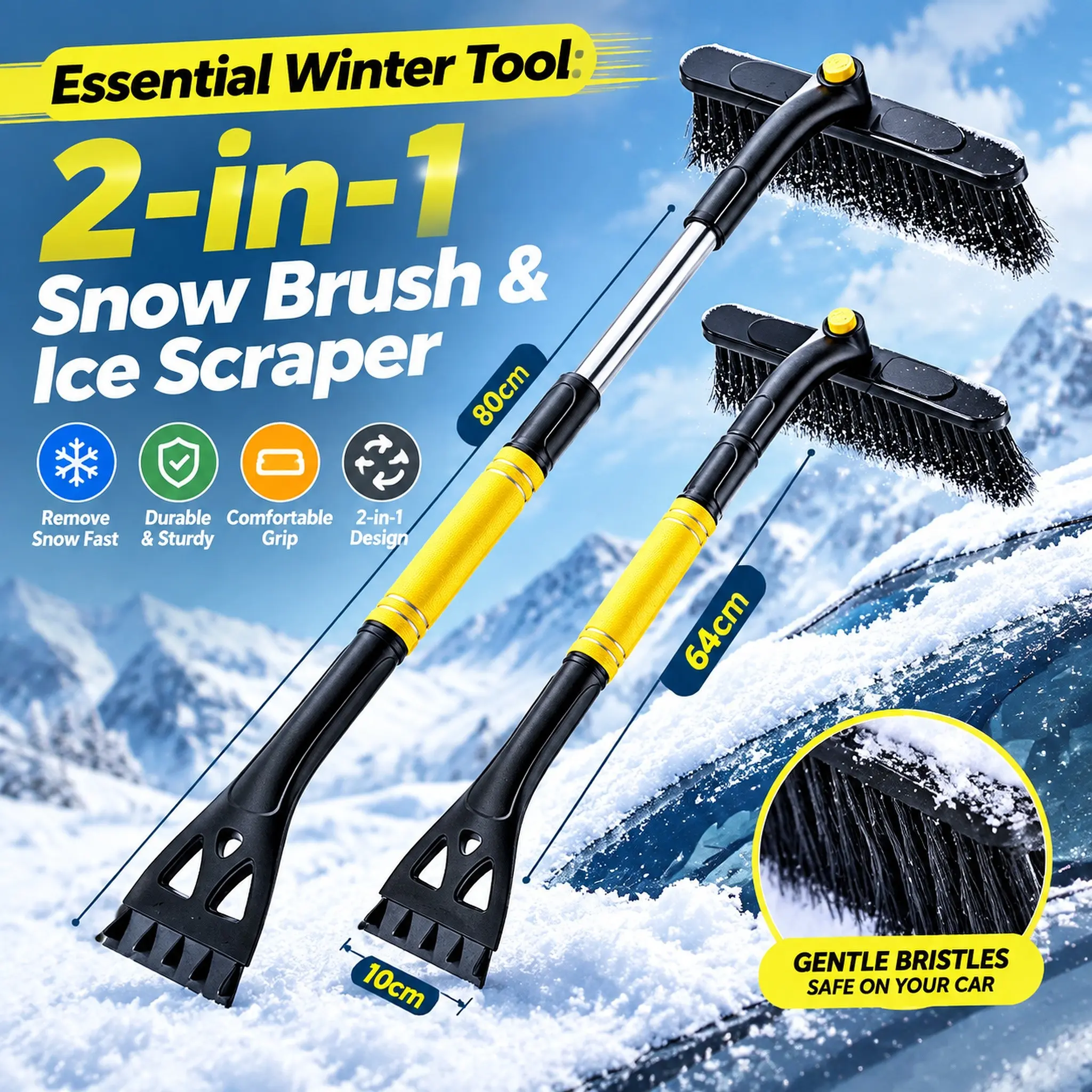 Car Snow Shovel, Multi-Functional Portable Ice Scraper, Detachable Extendable Handle, Rotatable Brush Head, Easy Storage, Winter Car Cleaning Tool, Car Care Product