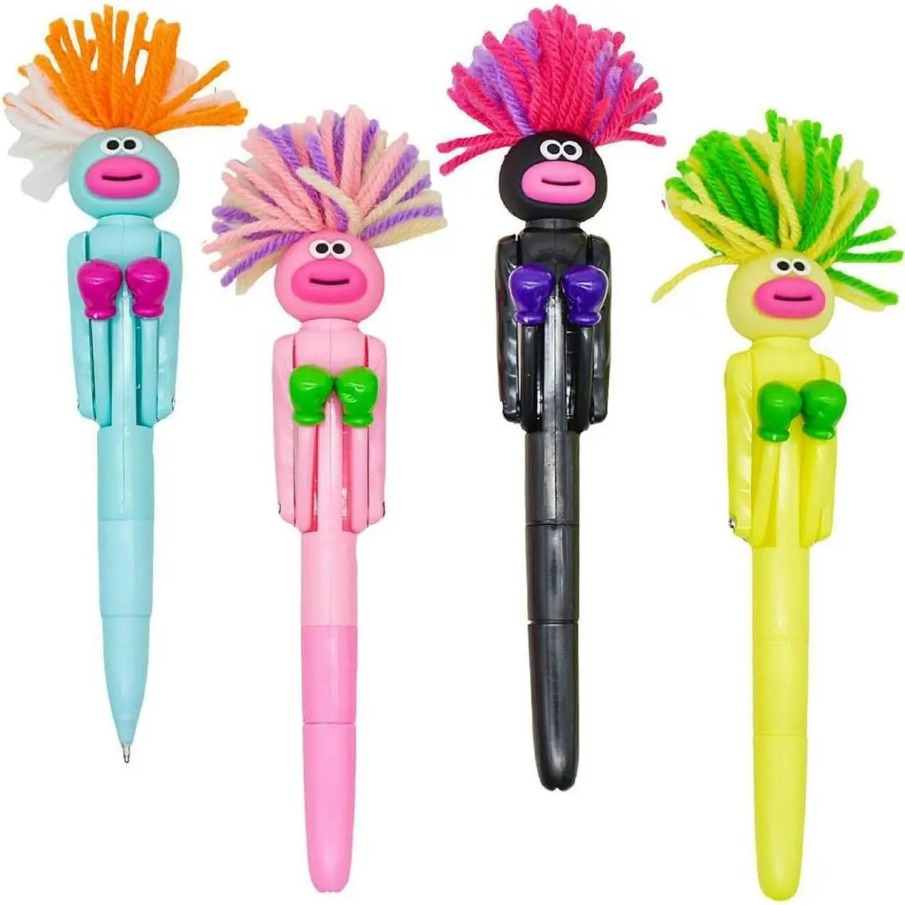 4 count Fried Hair Boxing Robot Ballpoint Pens Creative Writing Pen Black Ink | 1.0 mm  Nib Novelty Pens with Plush Hair for Office  Supplies Desk Decoration