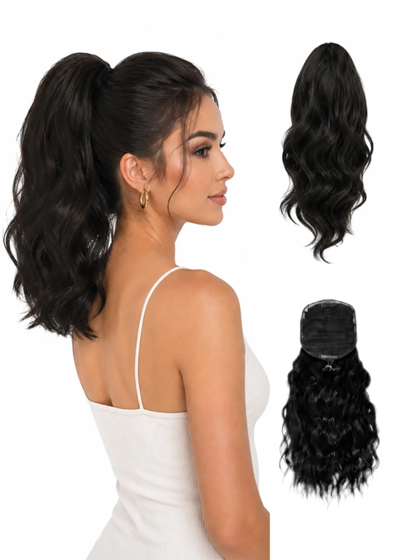 Drawstring Ponytail Body Wave 100% Brazilian Human Hair Clip In Hair Extensions, Curly Wave Ponytails Available in 12 Inch & 16 Inch, Natural Black / Chocolate Brown Soft Remy Human Hair Ponytail Extensions Natural Afro Hairstyle for Women Wedding Party D