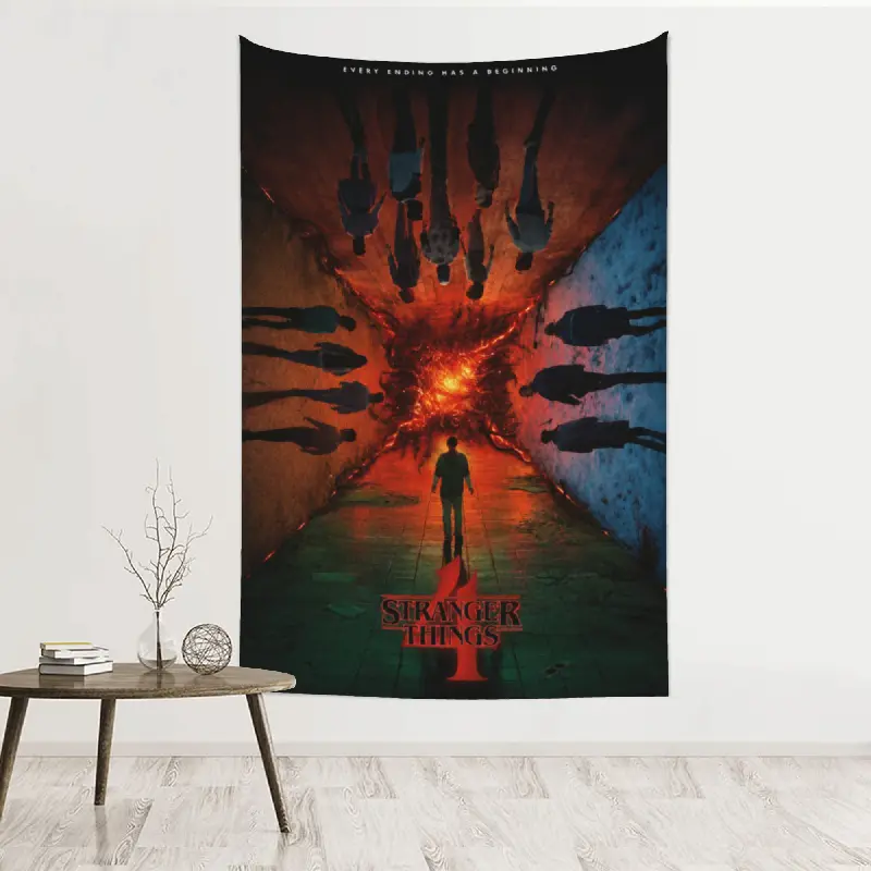Retro Sci-Fi Horror Poster Tapestry - Peach Skin Fabric Photo Collage Print, Red-Blue Supernatural Wall Decor for Bedroom, Dorm Decoration, Gentle Handwash, Multiple Sizes Available