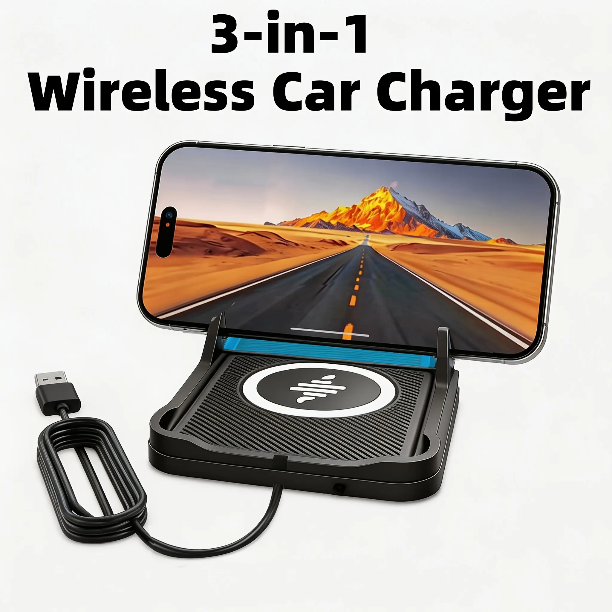 Wireless Car Charger Pad for iPhone 17/16/15/14/13/12 & Samsung, Non Slip Fast Charging, Portable USB a for Vehicle Travel