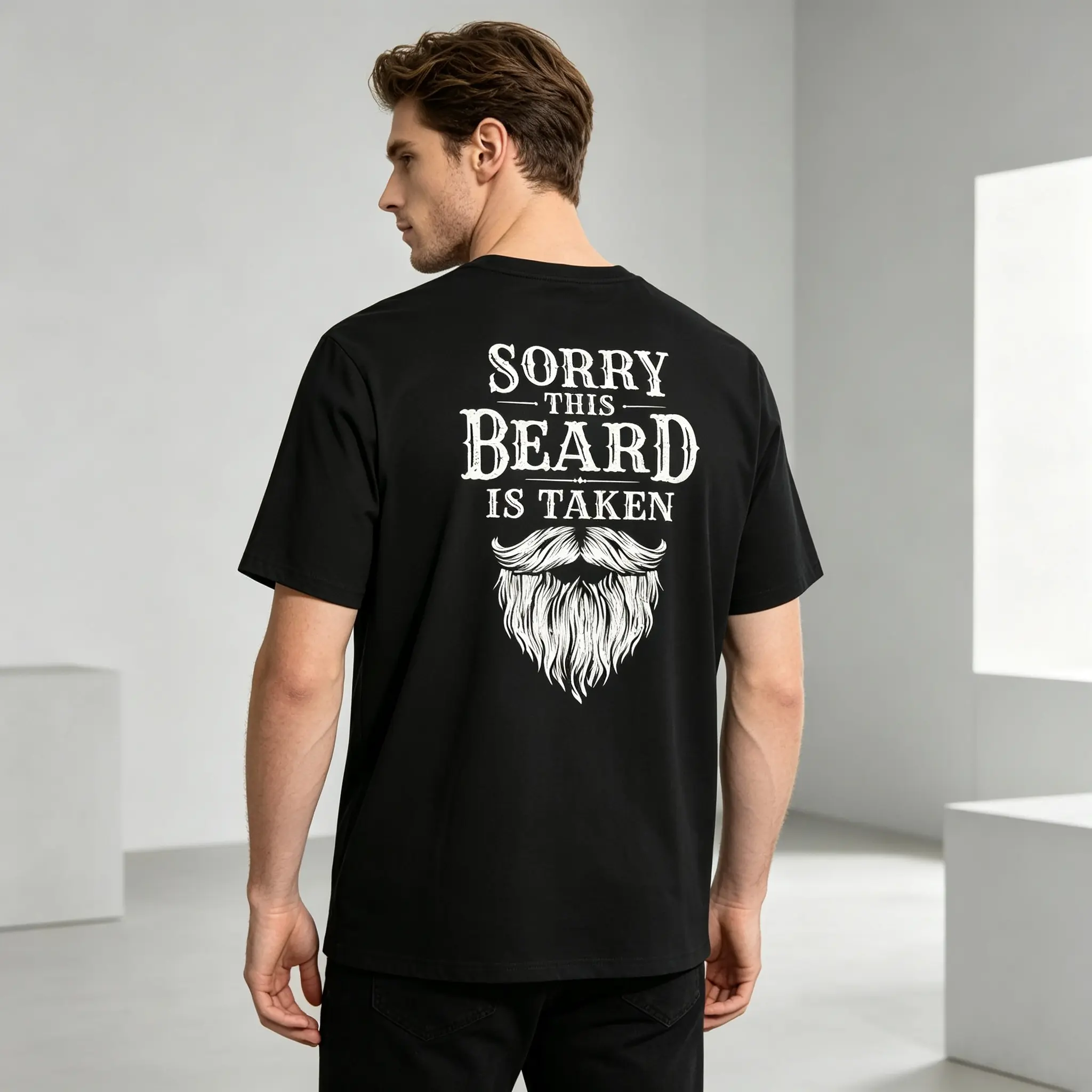 Back Print Minimalist Beard Graphic Mens T Shirt US Standard Fit Casual Crewneck Novelty Everyday Streetwear Short Sleeve Hipster Barber Apparel oversized tshirt men