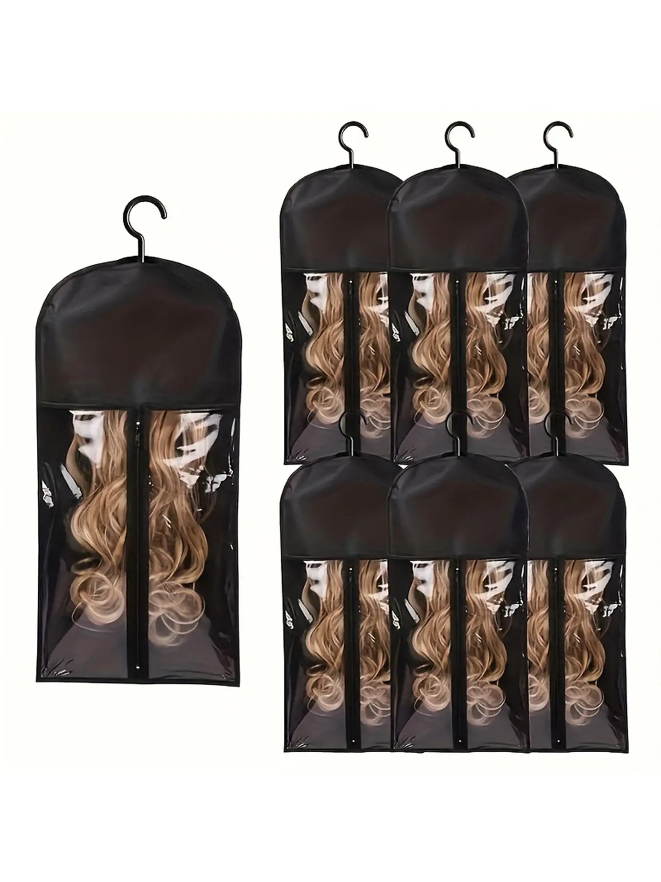 6-Piece Neutral Adult Wigs Storage Bag Set with Hanger, Durable Wig Organizer, Multi-Wig Holder, Ideal for Extensions and Accessories