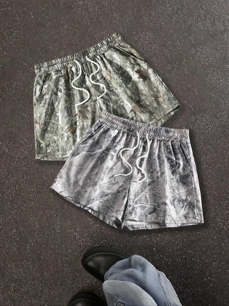 Unisex Branch-Print Shorts, Casual Comfy Breathable Bottoms for Summer, Streetwear Shorts for Daily Wear