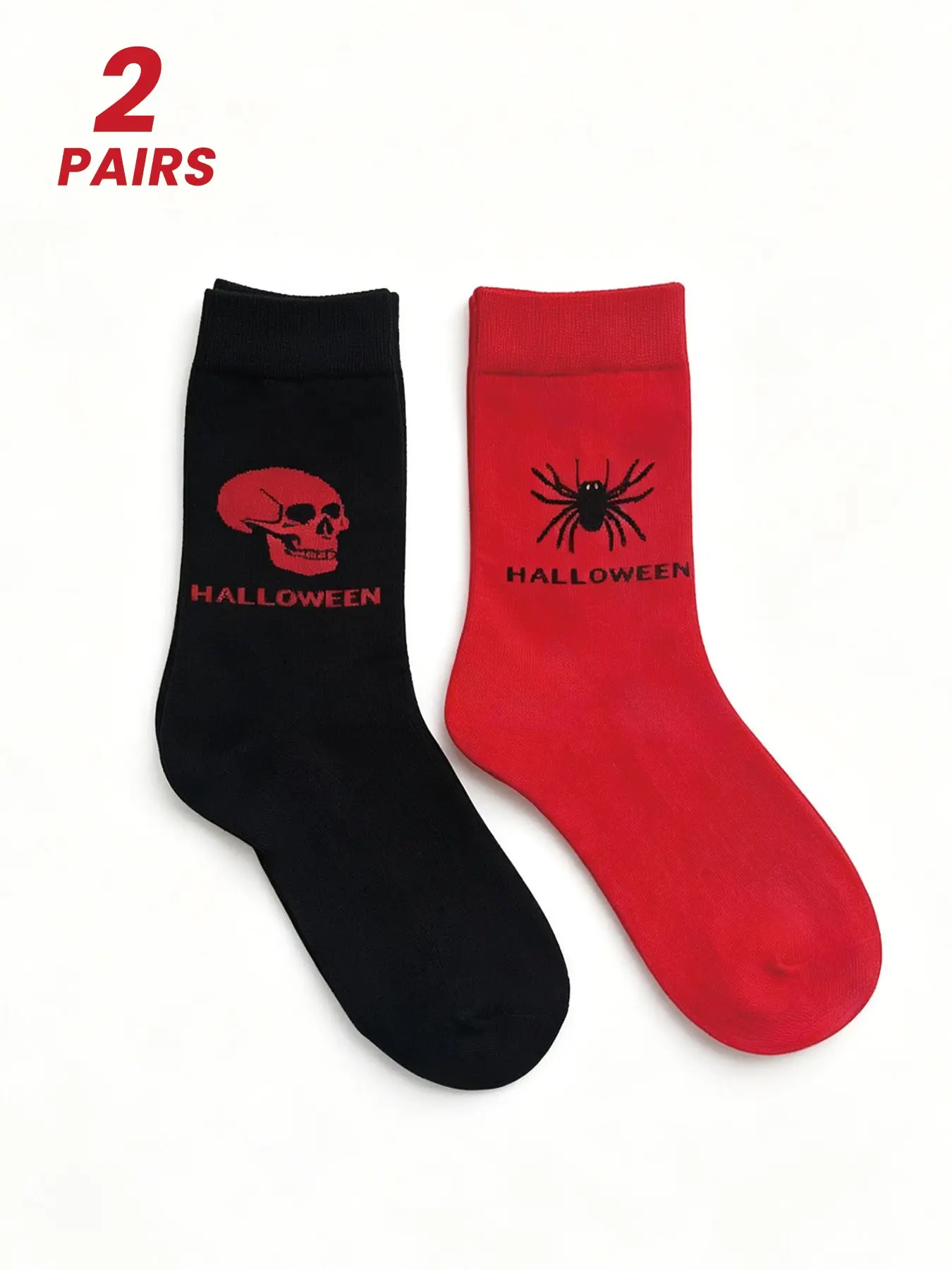 2 Pairs Halloween Cool Crew Socks, Colorblock Design, Gothic Skull Pattern, Unisex Party Wear, Comfortable All-Season Footwear, Perfect Gift Idea for Men and Women