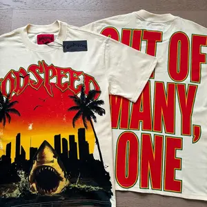 Godspeed Miami Shark Sunset Graphic T-Shirt, Oversized Streetwear, Men's Short-Sleeve Casual Tee, Summer Trend Hip Hop Y2K Top | graphic tees | summer mens clothing | TikTok Shop Deals