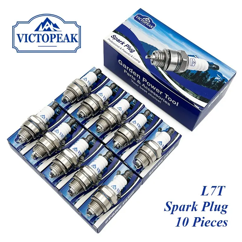 10 Pcs Spark Plug Replacement for Gasoline Garden Machinery Engine Brush Cutter Chainsaw L7t Spark Plugs (10-Pack) Victopeak Blue Box, Lawn Mower Spark Plugs, Chainsaw Spark Plugs, High-Quality Performance
