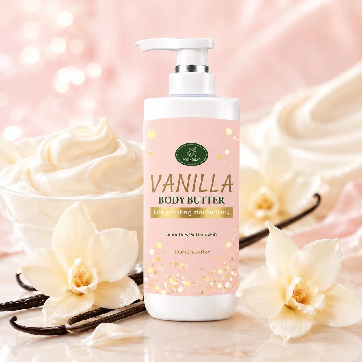 Vanilla Body Butter, long-lasting moisturizing, smoothes skin, softens skin, body care, 300ml/10.14fl oz