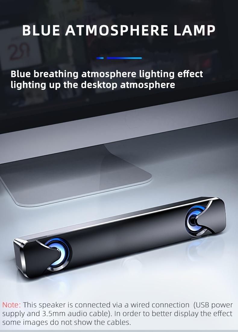 Computer Speakers, Soundbar, Desktop Computer Speakers, Laptop Speakers, Desktop Speakers, Wired Connection, with LED Ambient Light, USB Interface Power Supply, Suitable for Devices with 3.5Mm Audio Interface Connection, Such As: Computers, Tablets