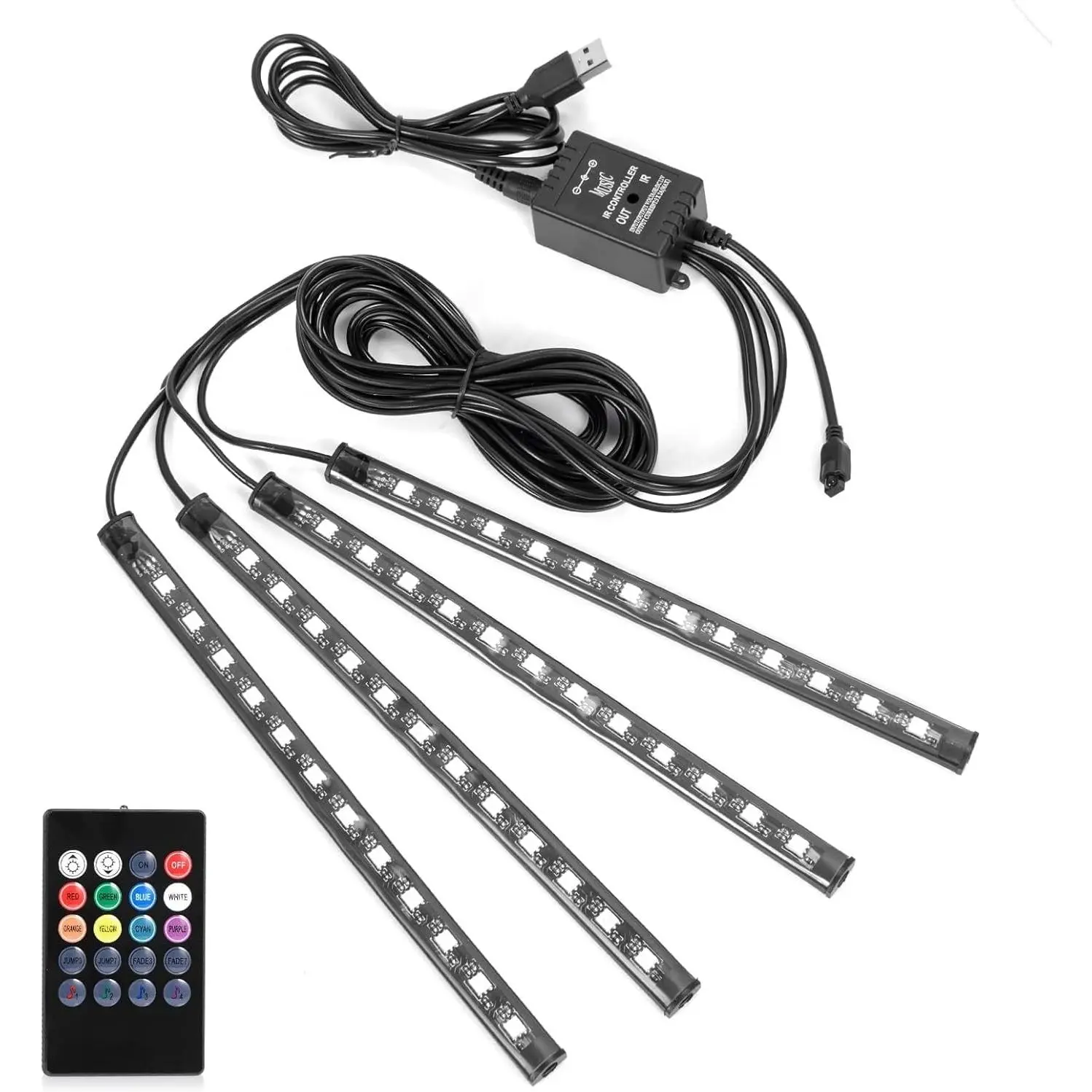 LED Strip Lights Christmas, 4 count 48 LED Interior Lights, Multicolor   Strip Light Under  Lighting Kit with Sound  Function and Remote Controller, DC 5V