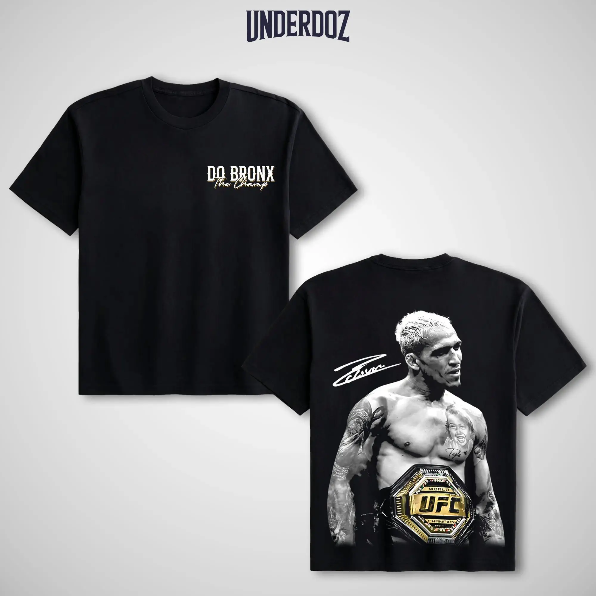 Do Bronx Charles Oliveira Thick Plush Heavy Cotton Graphic Tee - Unisex Casual Short Sleeve Combat Sports Streetwear Tops, Flannel Soft Fabric Outfits for MMA Fight Fans, Pair with Jeans