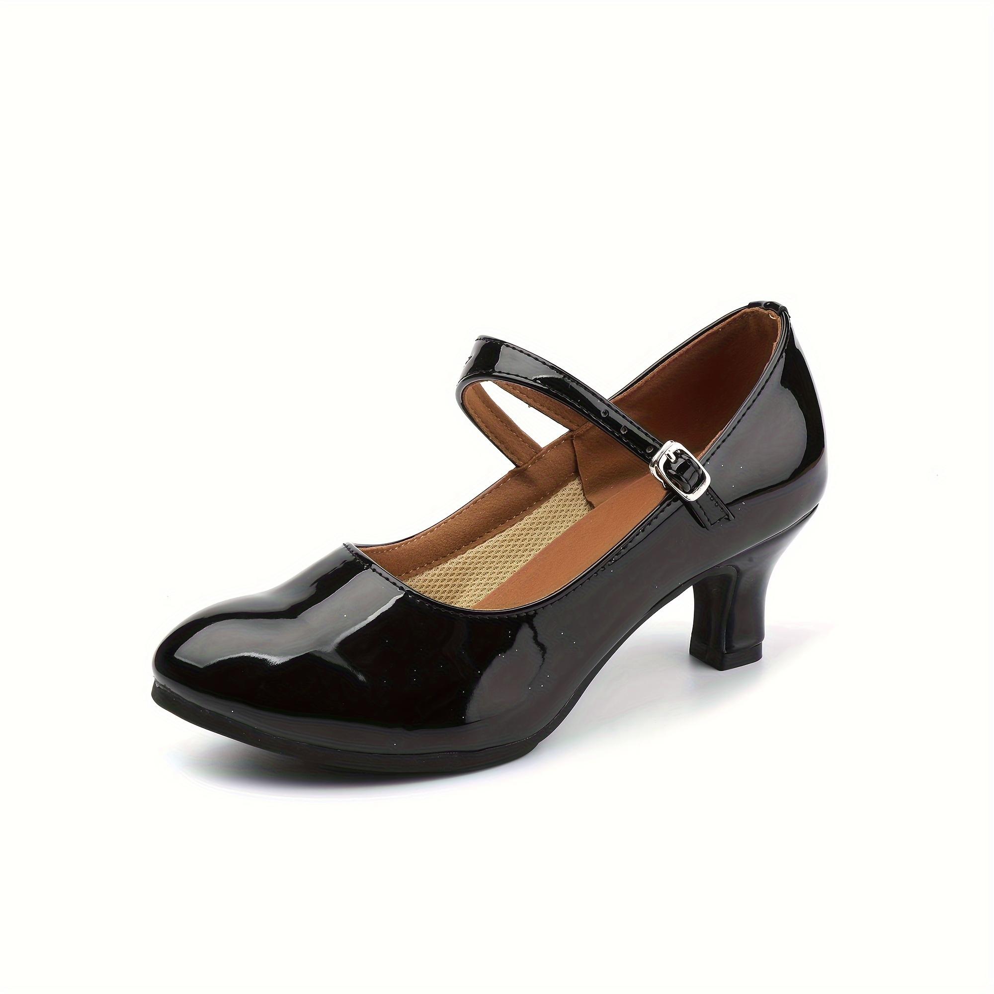 Women's Modern Dance Shoes, Black, Mid-Heel with Instep Wrap Straps, International Standard Dance Shoes, Double Straps with Buckles, Soft and Comfortable, Outdoor Rubber Sole Dance Shoes
