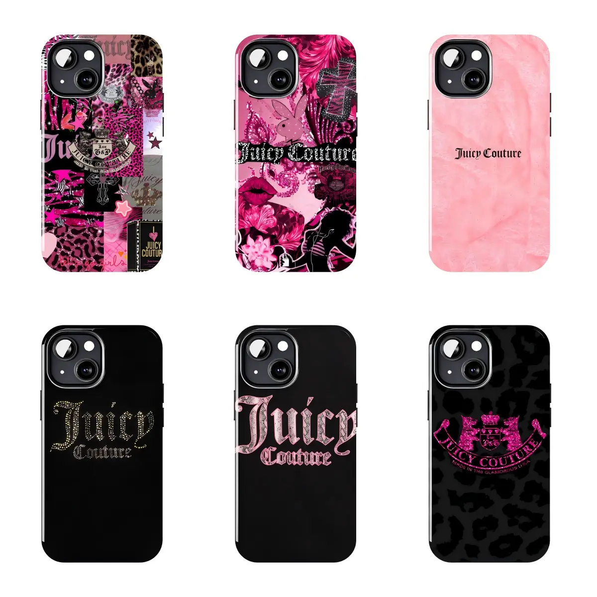 Y2K American-style Juicy Couture leopard-print and rabbit collage phone case Suitable for iPhone 17-11 Pro Max/Plus and  Samsung Galaxy S23-25