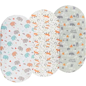 Bassinet Sheets 3 Pack  Baby Boy, Soft Stretchy Universal ted Sheet Set  Oval Rectangle Hourglass Bassinet Mattress, Forest Fox Elephant Printing