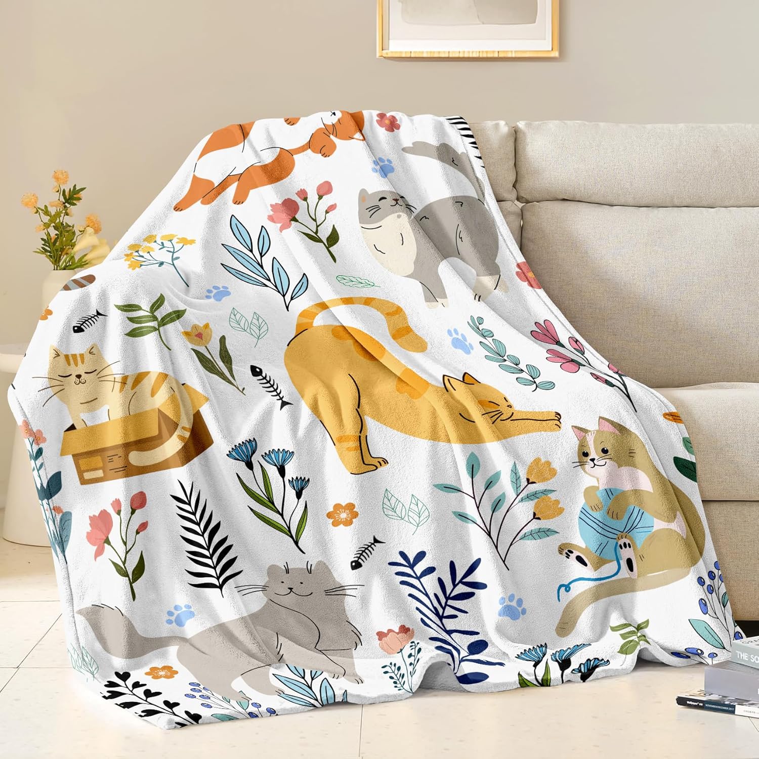 Cat Blanket Gifts for Women Girls Soft Flannel Cats Throw Blanket Merch Stuff for Cat Lovers 50"X 40"