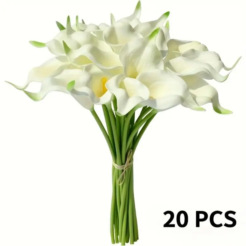 Set of 20 Artificial White Calla Lilies with Green Stems, Measuring 13.7 inch, Ideal for Occasions Like Mother'S Day, Easter, Thanksgiving, Weddings, And Home Decoration, Suitable for Elegant Tabletop Or Event Styling