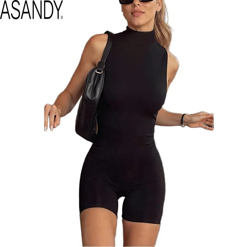 ASANDY Women's Sporty Chic Athletic Jumpsuit - Solid Square Neck Bodycon Romper, Buttery Nylon Seamless Flexible Wrinkle-Resistant Activewear with Tummy Control for Yoga, Workout, Yoga Pilates