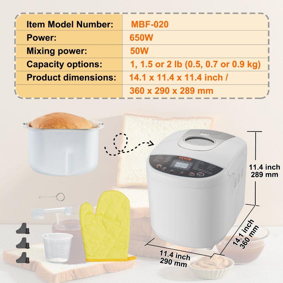 SummerWins650W Digital Programmable Kitchen Bread Maker, 2LB Capacity, 19 Menus, Nonstick Ceramic Pan, Gluten-Free Mode, Whole Grain Setting, 3 Loaf Sizes, 3 Crust Colors, White Multifunction Household Appliance, Household Appliancesdealsforyoudays
