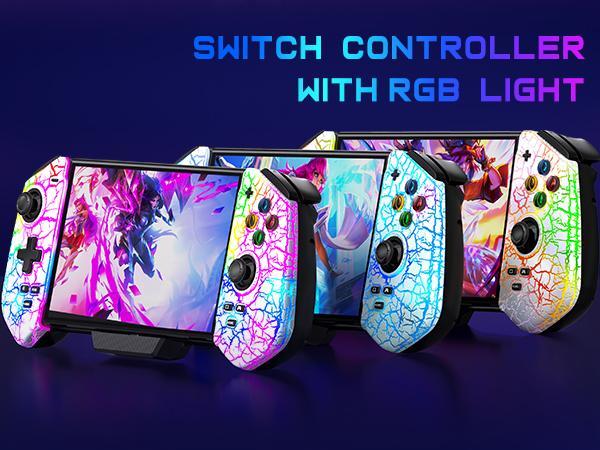 Switch Controller for Nintendo Switch/OLED,Pro Controller for Handheld Grip with Hall Effect Joystick,One-Piece Switch Joy Con with Turbo/Programmable/6-Axis/Vibration/RGB/4 Games Card Slot