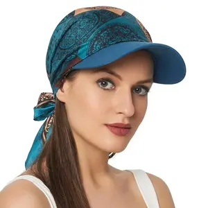 Women’s Printed Satin Headscarf Hat – Soft Breathable Baseball Cap with Brim, Summer Sun Protection