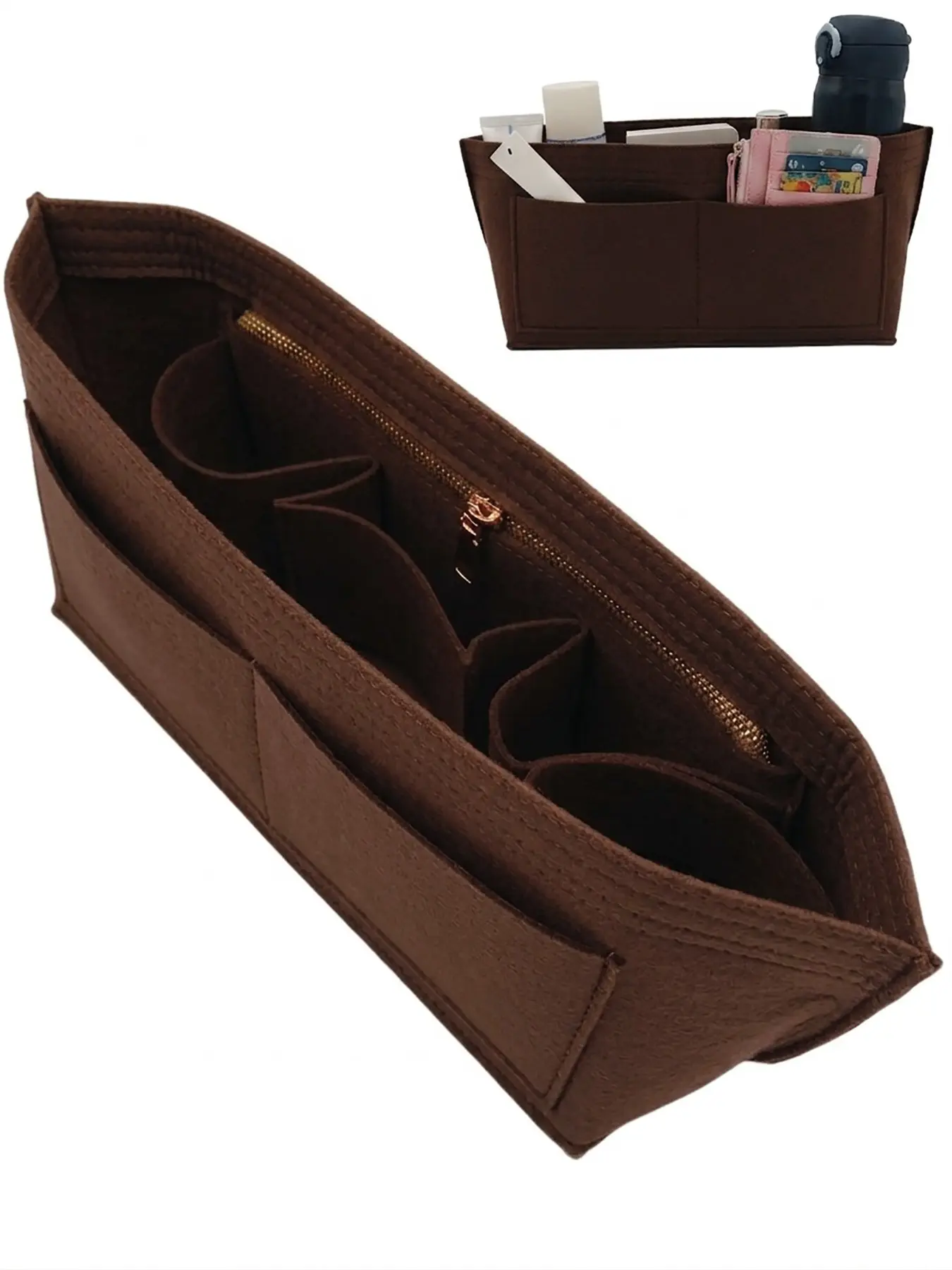 Felt Purse Organizer Insert, Tote Bag Organizer with Multi Pockets & Zipper Compartment, Handbag Divider and Bag Shaper, Compatible with Le Pliage, Neverfull, Speedy & Similar Tote Bags, Tote Bag Accessories