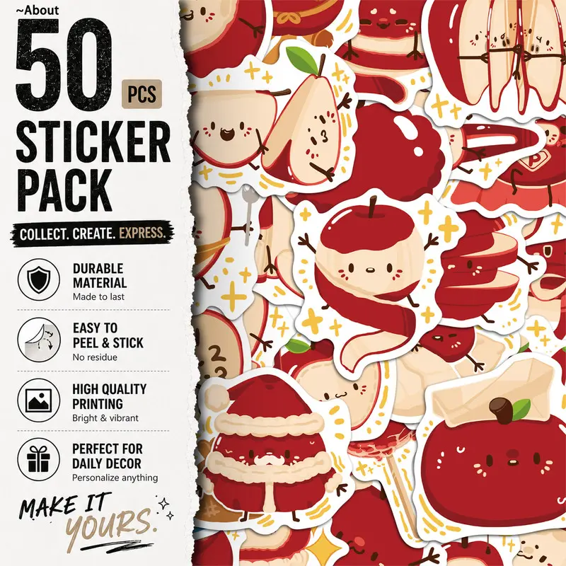50PCS Apple Orchard Aesthetic Vinyl Stickers Pack for Laptop Water Bottle Phone Case Skateboard Journal Scrapbook DIY Decoration