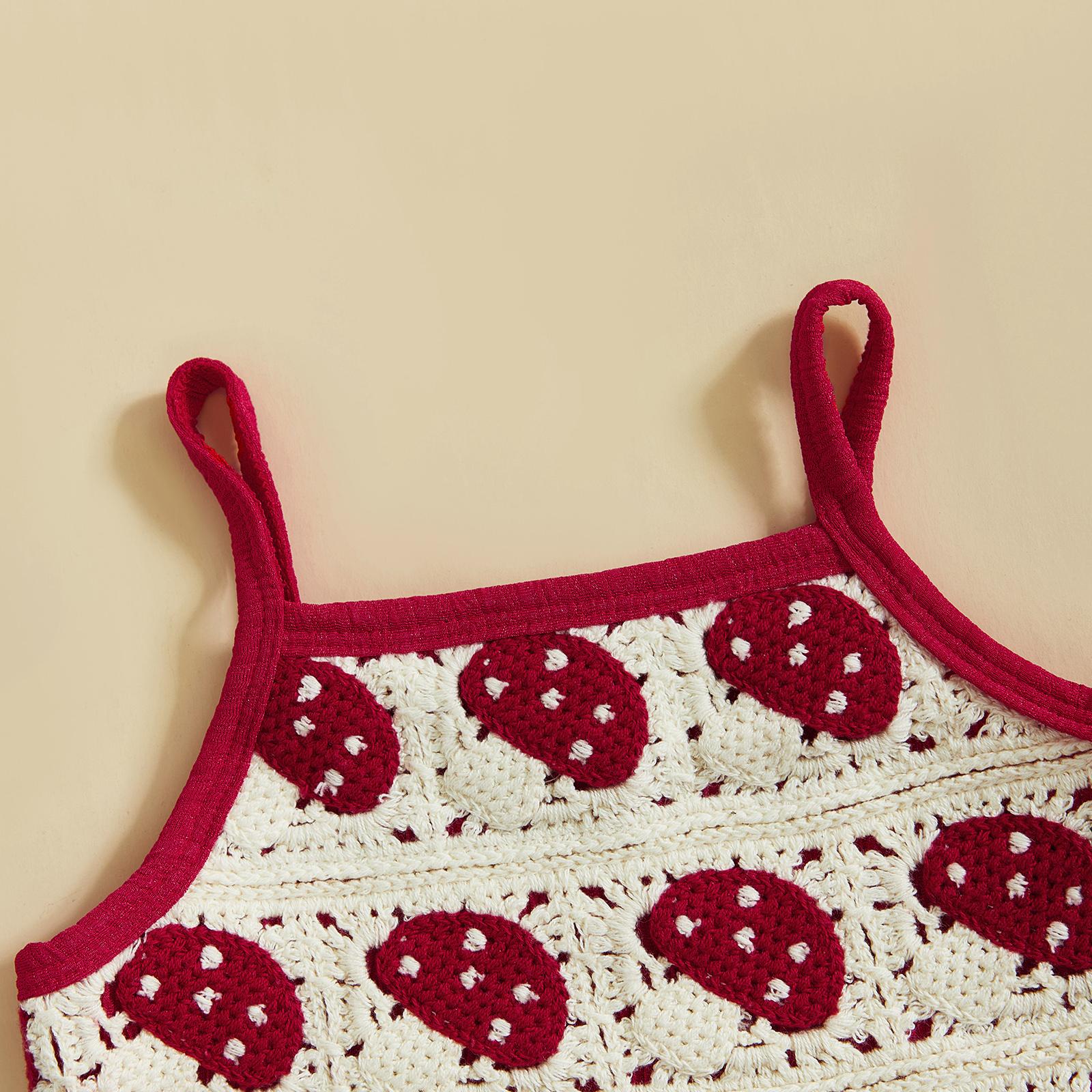 Toddler Girls Two Piece Outfits Crocheted Flowers Fruit Ruffled Camisole Tops Elastic Waist Long Pants Baby Children Summer Clothes #Summervibes