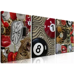 Trendy Leopard Wall Art Set of 3, Black Woman Wall Decor Paintings Black Teen Girl Music 8 Ball Poster Canvas Prints Aesthetic for Bedroom Living Room Dorm 16x24 inch Framed