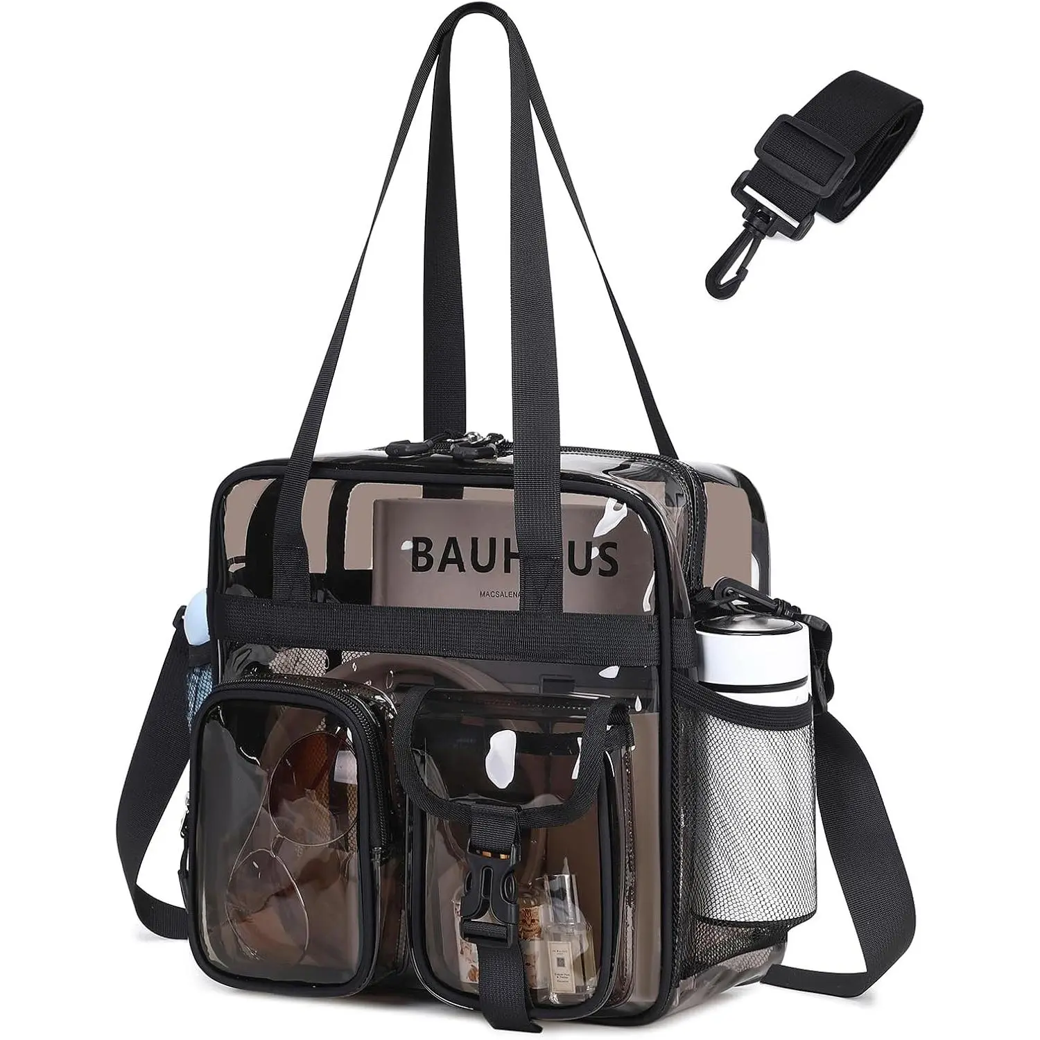 Clear Tote Bag, Heavy Duty PVC 12x 12x6 in Clear Bag for Stadium Events for Women Men