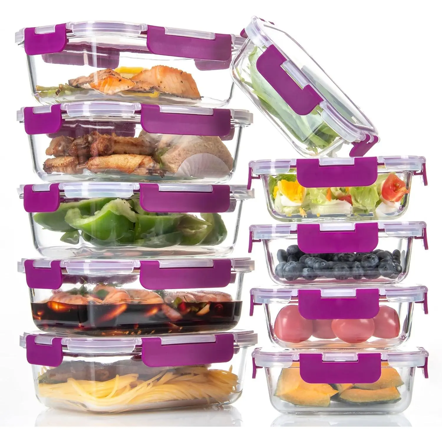 10 Pak Meal Prep Glass ontainers with Loking  - 5x 32oz + 5x 12oz - Ideal for  Storage
