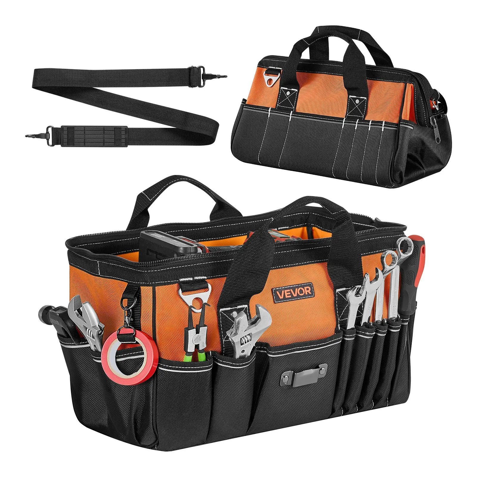 VEVOR Tool Bag, 15.7 Inch, 33-Pocket Portable Tool Box Organizer Storage, Toolbox with Soft Handle, Large Zipper, Adjustable Shoulder Strap, Carrying Toolbag, for Men Women Dad Husband Fathers Day