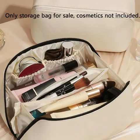 Portable Hand‑held Cosmetic Bag, Makeup Bags, Large‑Capacity Multi‑Compartment Travel Makeup Organizer, Back To School Supplies, Practical Storage Pouch for College Students Daily & Holiday Travel, Only Storage Bag for Sale, Cosmetics Not Included