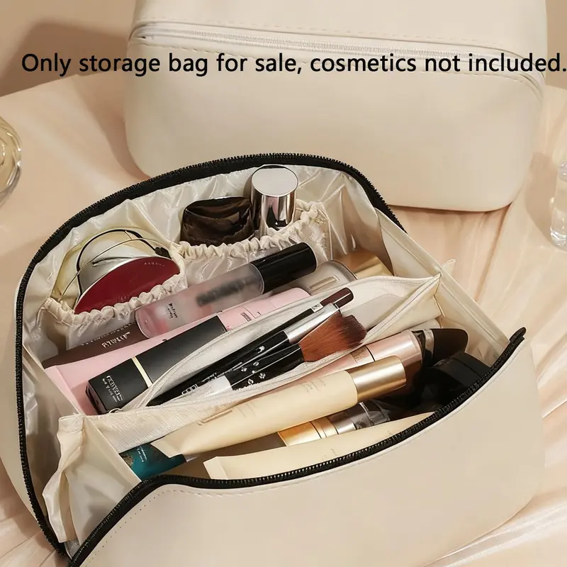 Portable Hand‑held Cosmetic Bag, Makeup Bags, Large‑Capacity Multi‑Compartment Travel Makeup Organizer, Back To School Supplies, Practical Storage Pouch for College Students Daily & Holiday Travel, Only Storage Bag for Sale, Cosmetics Not Included